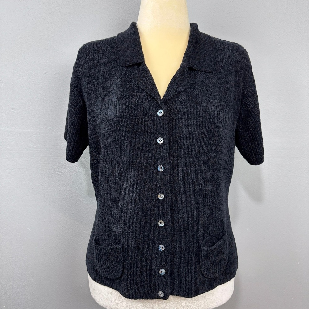 Vintage 90s Partners Chenille Sweater Knit Top Sz XL Buttons Cardigan Minimalist